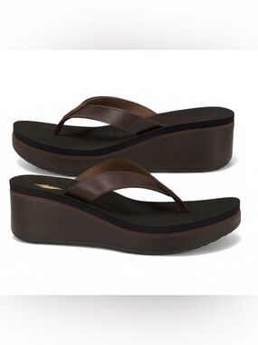 Volatile Frappuccino Wedge Sandals Women's 9 Brown Leather Platform Flip Flops